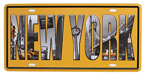 SUMIK New York Vintage Metal Tin Sign Auto License Plate, Embossed Tag Size 6 X 12