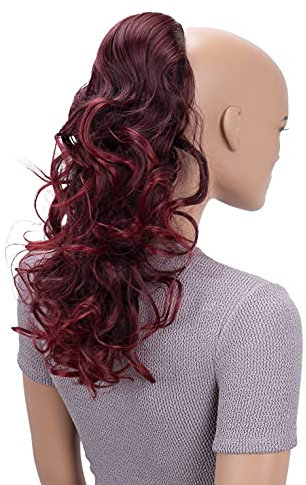 CAISHA 45cm Lang Haarteil Zopf Pferdeschwanz Haarverlängerung Mit Kordelverschluss Voluminös Gelockt Rot Mix PH28