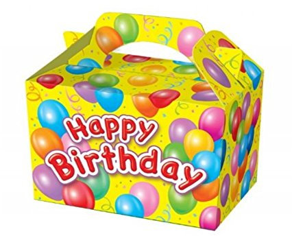 MustBeBonkers Happy Birthday Food Boxes - Picnic Carry Meal Box - Birthday Party Bag Plate (20 Boxes, Yellow Box)