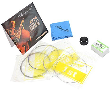 Dilwe 4 in 1 Cello Zubehör, Saiten, Mute, Reinigungstuch, Kolophonium für Cello