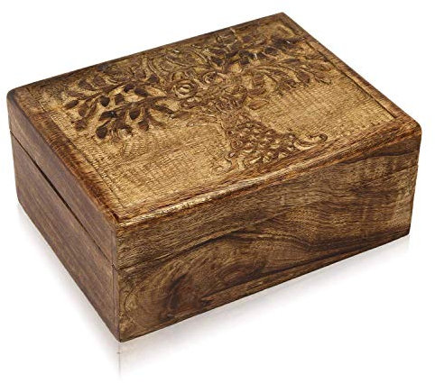 Tolles Geburtstagsgeschenk, handgefertigt, dekoratives Schmuckkästchen aus Holz, Baum des Lebens, Schmuckorganizer, Andenkenbox, Schatztruhe, Schmuckhalter, Uhrenbox, 21 x 16 cm, (Antique)