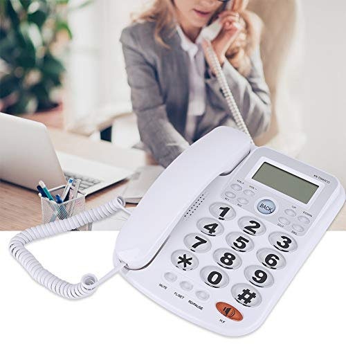 ASHATA Schnurgebundes Telefon, Schnurtelefon LCD Display Desktop Telefon mit Große Tasten,Freisprecheinrichtung Tischtelefon Rauschunterdrückung Analog Telefon mit Dual-Port 3 Farben(Weiß)