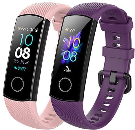 SenMore Kompatibel Für Honor Band 5 Honor Band 4 Armband, Sport Silikon Armband Smartwatch Ersatzbänder für Honor Band 4 Honor Band 5 (kein Host) (2PCS Violett&Pink)
