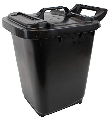 Kerbside Compost Caddy with Locking Lid - Black - for Food Waste Recycling (23 Litre) - Plastic Bin with Composting Guide