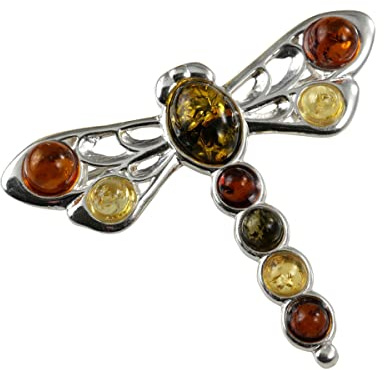 HolidayGiftShops Sterling Silber und Baltic Amber Libellenbrosche (klein)