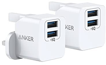 Anker USB Plug Charger, 2-Pack Dual Port 12W Wall Charger, PowerPort mini for iPhone XS/X / 8/8 Plus / 7 / 6S / 6S Plus, iPad, Galaxy Note 5 / Note 4, HTC, Moto, and More