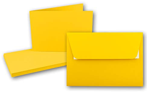 FarbenFroh by GUSTAV NEUSER 25x DIN A6 Faltkarten Set- Honiggelb - Doppelkarten querdoppelt inkl. Umschlag mit Haftklebung - 10,5 x 14,8 cm - DIN A6 / C6