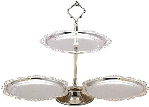 Kuchenständer 3 Partition Round Display mit versilberter Oberfläche, Kuchen, Desserts & Snacks Servierplatte, Retro Kuchenständer für Partys, Events & Buffets, Silber