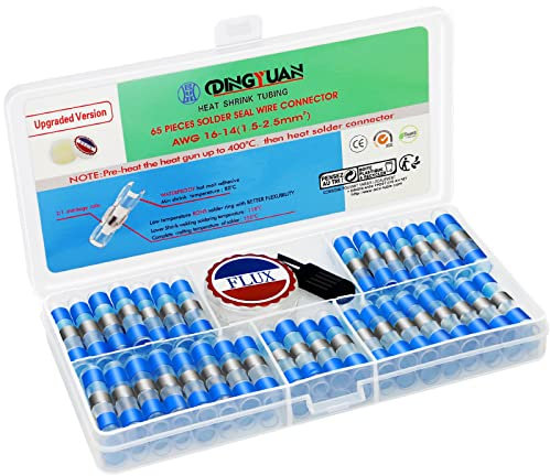 DINGYUAN 65PCS Connecteurs de Fil à Souder avec Pâte à Souder, Manchons Thermorétractables Cosses Electriques à Basse Fusion & Sans Plomb, Raccords Étanches pour Marine, Automobile, Remorque, Bateau