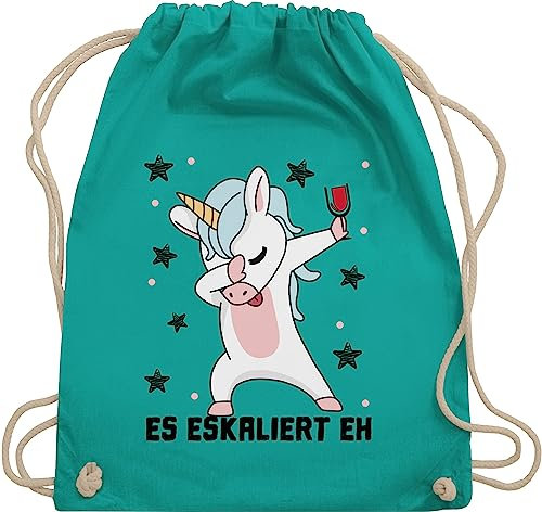Shirtracer Turnbeutel Rucksack - Party & Alkohol Damen - Es eskaliert eh Einhorn mit Weinglas - Unisize - Türkis - sportbeutel lustige sprüche festival clothes trinker teenager statement stoff beutel