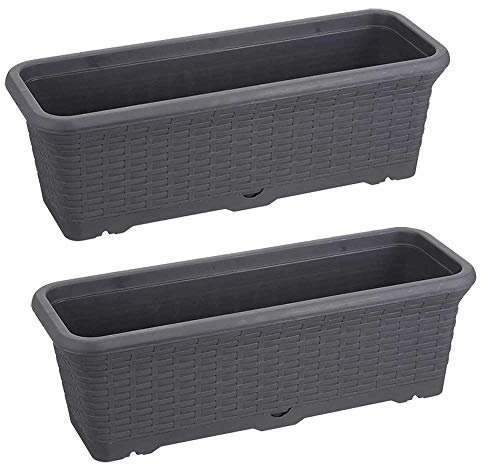 Jardinera Balcón, Maceta 54 cm. Largo, Set 2 Unidades, Efecto Mimbre, 12 litros (Antracita)
