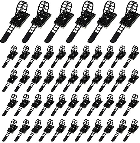 Trsnzul Kabelklemmen Selbstklebend 50 Stück Kabelclips Verstellbare Kabelbinder Kabelhalter Klebende Kabelklemmen Selbstklebende Kabelbefestigung für Haus Büro Schreibtisch Wire Management