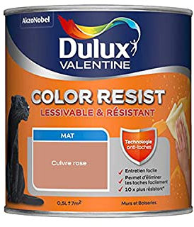 Dulux Valentine Color Resist Pièces à Vivre - Peinture Intérieure Murs, Plafonds, Boiseries - Lessivable et Résistante - Couleur : Cuivre Rose - 0,5 L