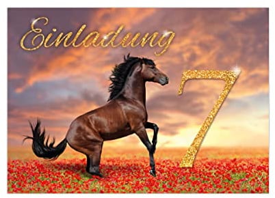12 Einladungskarten zum 7. Kindergeburtstag siebte Geburtstag Mädchen Pferd