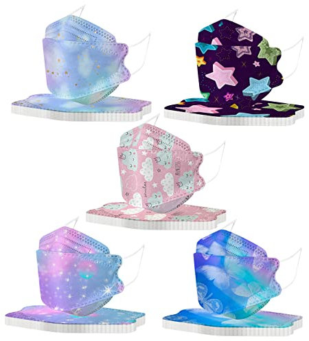 50 Stück Kinder Einweg Bunt Schutz_Maske,Stay&me Stern Mund Nasenschutz Mundschutz Bedeckung Tücher Staubdicht,Atmungsaktiv Stoff Bandana Schals Mund-Nasen Bedeckung für Jungen Mädchen Täglich Schule