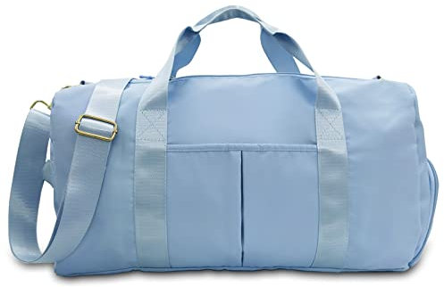 Kleiner Turnbeutel für Damen und Herren, Trainingstasche für Sport und Wochenendausflug, wasserdichte Dufflebag mit Schuh- und Nasswäschefächern, hellblau