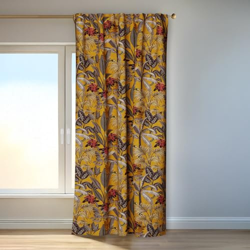 HOMING Vorhang Kelani Safran | Schlaufenvorhang inkl. Multifunktionsband | Blickdichter Vorhang Schlafzimmer & Wohnzimmer | Jacquard Blickdicht mit verdeckten Schlaufen | 140x245 cm | 1 STK.