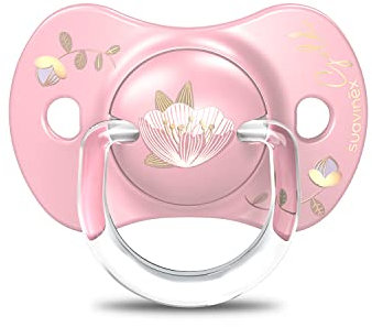 Suavinex Succhietto Gold Edition, per i Bambini 6-18 Mesi, CIuccio con Tettina Piatta e Simmetrica in Silicone SX Pro, Tettina Piatta e Simmetrica, Rosa