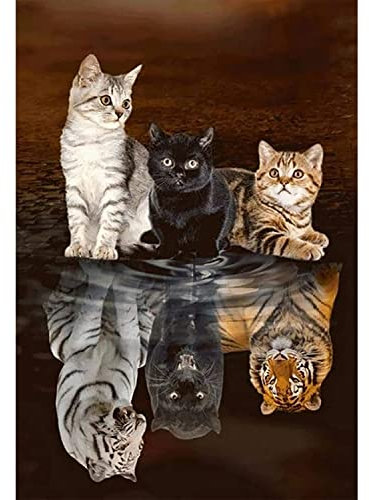 Diamond Painting Bilder, 5D Diamond Painting Kits für Erwachsene Kinder, Round Diamanten Crystal Nach Zahlen Art DIY Malen Set für Eltern-Kinder Interrction, Home Wand Decor (Tiger Kätzchen 30x40 cm)