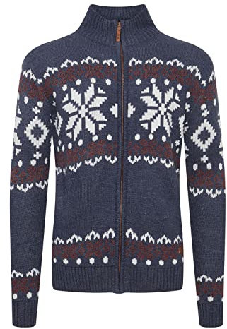 !Solid SDNoran Herren Strickjacke Cardigan Grobstrick mit Stehkragen und Reißverschluss Norweger Muster, Größe:XL, Farbe:INS BL Mel (7989915)