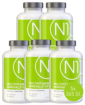 N1 Multivitamin Tabletten hochdosiert - Alle Vitamine + Mineralien - 5x365 Tabl. Jahresvorrat - vegetarisch - Nahrungsergänzungsmittel