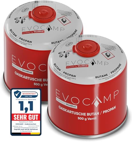 2X Cartucce di gas butano da 500g, cartuccia a vite con gas butano/propano 899 ml, cartuccia di gas conforme alla norma EN 417, cartuccia a valvola con chiusura a vite