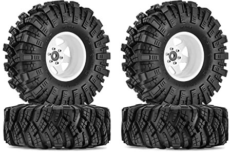 INJORA 1.9 Schlamm Reifen Sat Offset -8.9mm Beadlock Felge für 1/10 RC Crawler Auto Axial SCX10 90046 UTB18 TRX4,Weiß