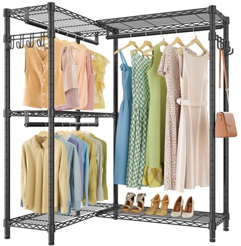 VIPEK L4Kleiderständer, L-förmiger für Ecke, freistehend, tragbar, Kleiderschrank, robust mit 3 Kleiderstangen und 2 Haken, 100 x 74 x190 cm (L x B x H), maximale Traglast 367 kg, Schwarz