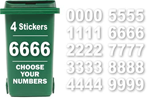 4 x Bin Numbers for Wheelie Bins, 0-9, Dustbin Stickers, Easy Application 17.5cm Stick On Number Stickers - Weatherproof Self Adhesive Vinyl (Number 6)