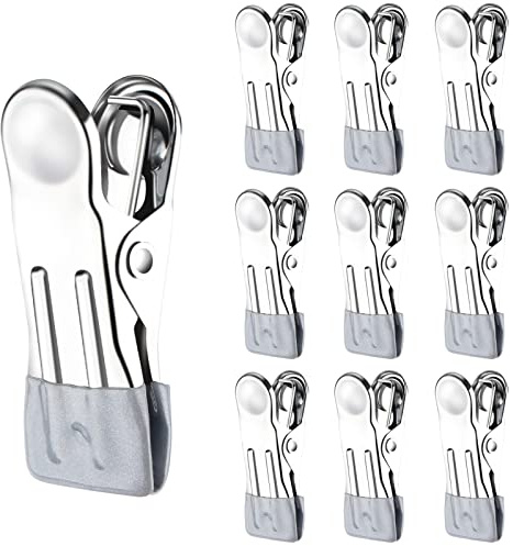TamBee Clothes Pegs For Washing Line Stainless Steel Clothes Metal Pegs Clips Laundry Pins Clips Strong Metal Storm Jeans Socks Towel Photos, Pack of 10 (Silver)