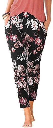 Damen Pant Lange Haremshose Schlupfhose Boho Strandhose Leicht Freizeithose Loose Sommerhose Frauen Hose mit Taschen Straight Bein Hose Sommerhose Stoffhose Jogginghose Yogahose
