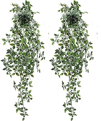 Artificial 2pcs Mandala Hanging Plants, Small Eucalyptus Faux Greenery, Vine Plant in Pot for Home Indoor Room Outdoor Office Wedding Wall Decoration