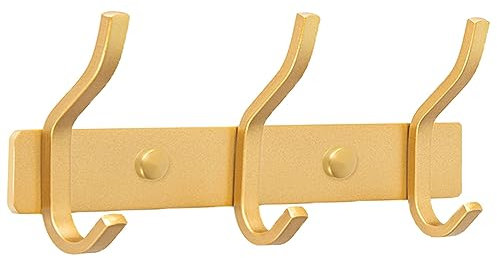 YUNISS Porte Manteau Mural, Portemantea en Acier Inoxydable, Porte Manteaux avec 3 Crochets pour Chambre, Salle de bain, Cuisine (Doré, 3 Crochets)