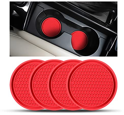 CGEAMDY 4 Pack Car Cup Holder Coasters, 7cm Anti-Slip Silicone Auto Insert Cup Coaster, Non-Slip Vehicle Cup Mats for Women and Men, Interior Accessories Universal for Most Cars Trucks(Red)