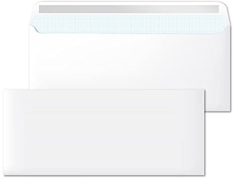 Papierumschläge, amerikanischer weißer Umschlag, ohne Fenster, Maße 225 x 115 mm, weiße Umschläge für Briefe und Dokumente, Briefumschläge 90 g/m² mit Haftverschluss · m-office (100 Stück)