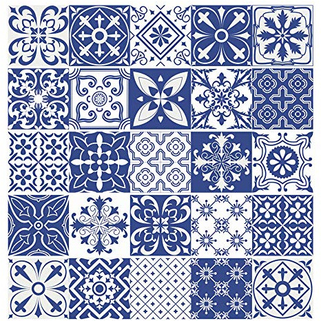 75pc Tile Stickers,Retro Traditional Wall Tile Transfers Stickers Self-Adhesive Peel and Stick Waterproof Kitchen Bathroom DIY Backsplash (6x6in,15x15cm)