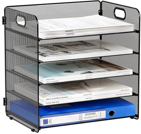 EasyPAG 5 Niveles Metal Malla A4 Bandeja Archivo Organizador Papel Clasificador Escritorio Almacenamiento Documentos Soporte Archivador Estante Carta,Negro
