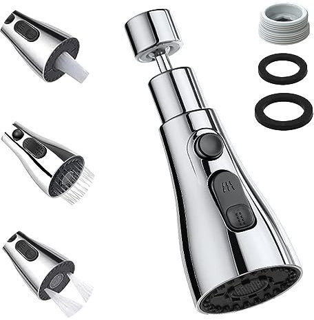 YDHfdc Wasserhahn Ersatz Brausekopf 360°Drehbare 3 Modi Schwenkbar Wasserhahn Aufsatz Brausekopf Küchenarmatur mit Adapter für FM22 Küchenarmatur Sprühkopf (Silber)