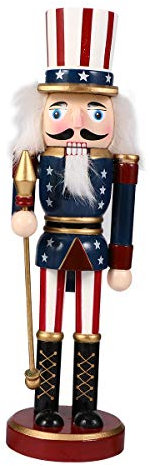 Theaque Figurines patriotiques casse-noisette en bois Uncle Casse-noisette Drapeau USA Soldat Statue 4 juillet Ornements de table pour décoration de jour de l'indépendance