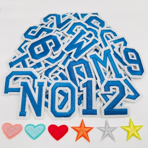 Jongdari Iron On Letters and Numbers Patches for Clothing, 2 Embroidery Alphabet Letterman Jacket Patche A-Z & 0-9 Applique for Backpack & Fabric (Blue 78pcs)