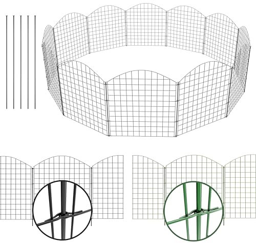 NewHabitat | 10x Teichzaun Steckzaun aus Metall, Grün, 78cm - Erweiterbares Zaunset für Garten, Teich, Pool und Tiergehege