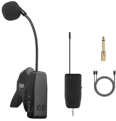 LOVIVER Instrumentenmikrofon, Mikrofon, Gitarrensystem, tragbares Band, Verstärker, Empfänger, Flöte, Zubehör, Clip-Kondensatormikrofon, 3.5 mm