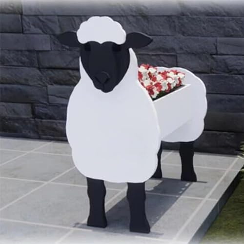 KWQBHW Pot de Fleurs en Forme de Vache, Cheval, Zèbre, Chèvre, Mouton, âne, Joli Pot de Fleurs en Bois pour Décoration de Jardin Intérieur et Extérieur(Mouton)