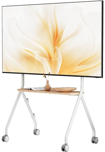 ECOTINY Rollender TV-Ständer für 124-203 cm (49-80 Zoll) Bildschirme bis 50 kg, Tragbar Mit Rollen, Höhenverstellbar für Business, Büro, Schule, Zuhause, Weiß