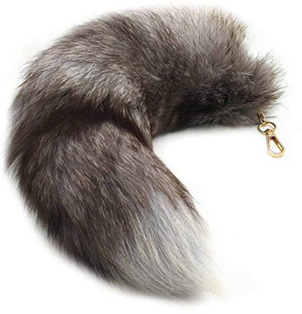 Ayetan Pendentif en forme de queue de renard - 42 cm - Gris noir - Extra large - Porte-clés de voiture - Pendentif doux et moelleux - Décoration dense - Couleurs naturelles, gris, taille unique