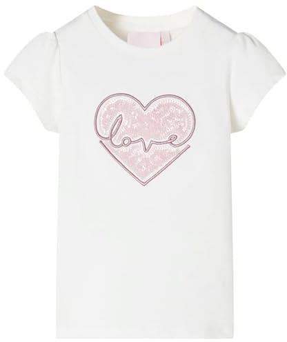 Kinder T-Shirt mit Pailletten-Herz Mädchen Kurzarm Rundhalsausschnitt Ecru 140