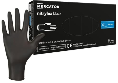 HansaGT Medical Nitrilhandschuhe Schwarz 100 Stück XL, Premium Einweghandschuhe latexfrei, Einmalhandschuhe nitril puderfrei - Black Nitrile Gloves für Kochen Reinigen Tattoo & Nagelpflege