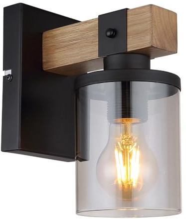 GLOBO Wandleuchte Retro Wandlampe Treppenhausleuchte Flurlampe Holz Wohnzimmerlampe, 1x E27, BxH 10x22,5 cm