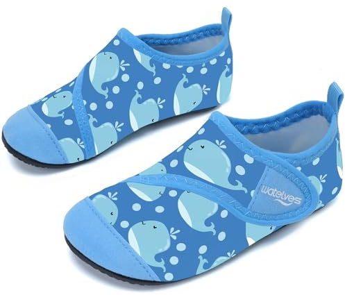 WateLves Badeschuhe Strandschuhe Schwimmschuhe Wasserschuhe Junge Baby Aquaschuhe Schnell Trocknend Barfuss Schuh für Kinder Beach Pool（Wale Blau 24/25）