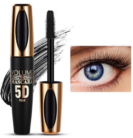 5D Schwarz Wimperntusche Wasserfest, 10ml Mascara Wasserfest, Langlebige Volumizing Curling Verlängerung Mascara Make-Up für Weihnachten, Halloween, Partys, Hochzeiten